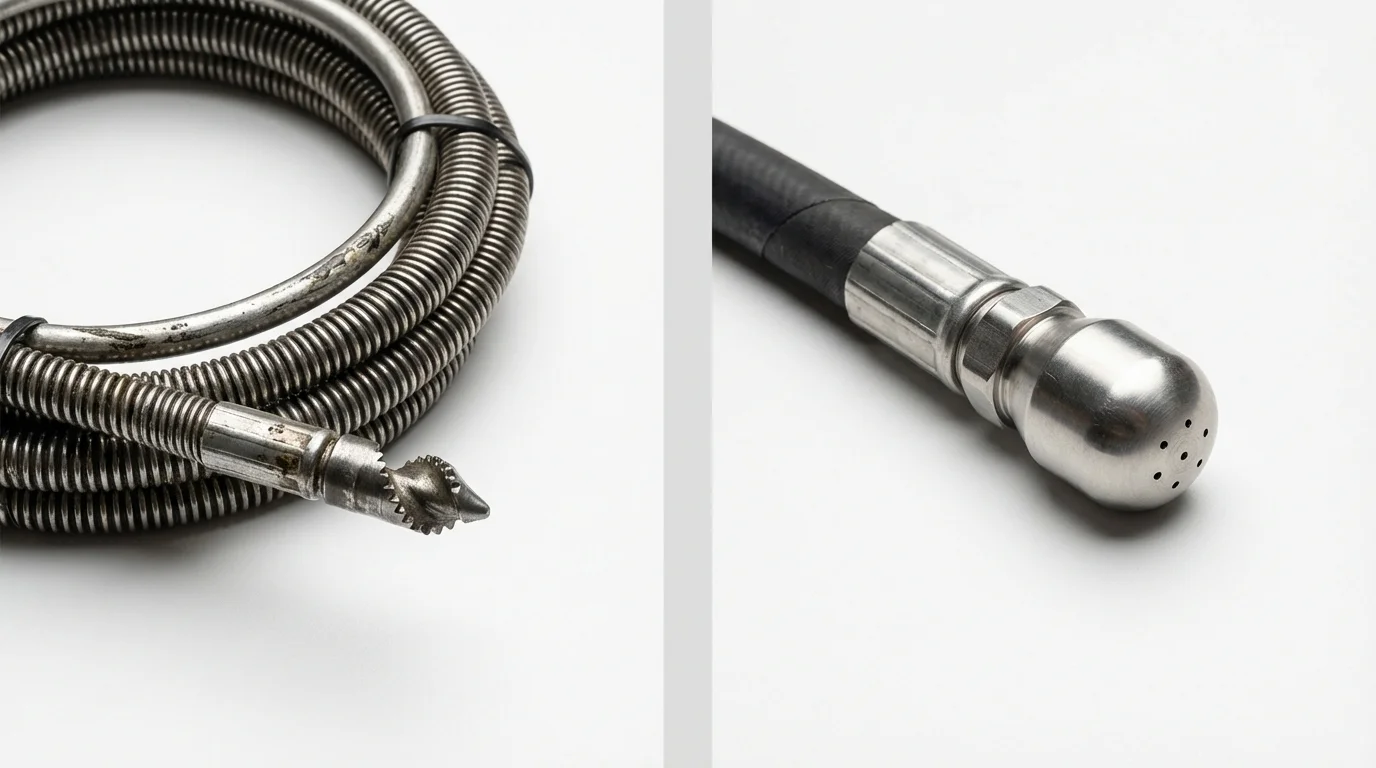 Drain snake cable and hydro jetting nozzle used for drain cleaning in Lake Village, AR