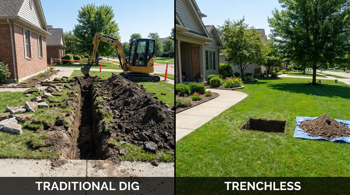 Trenchless sewer repair with minimal yard damage versus traditional excavation in Lake Village, AR